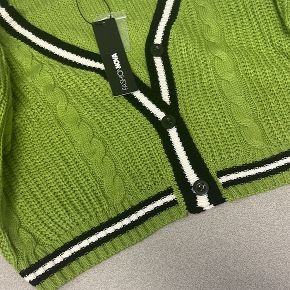 FashionNova Bright Green Button Down Cable Knit Cardigan Sweater Sz S - Picture 5 of 5